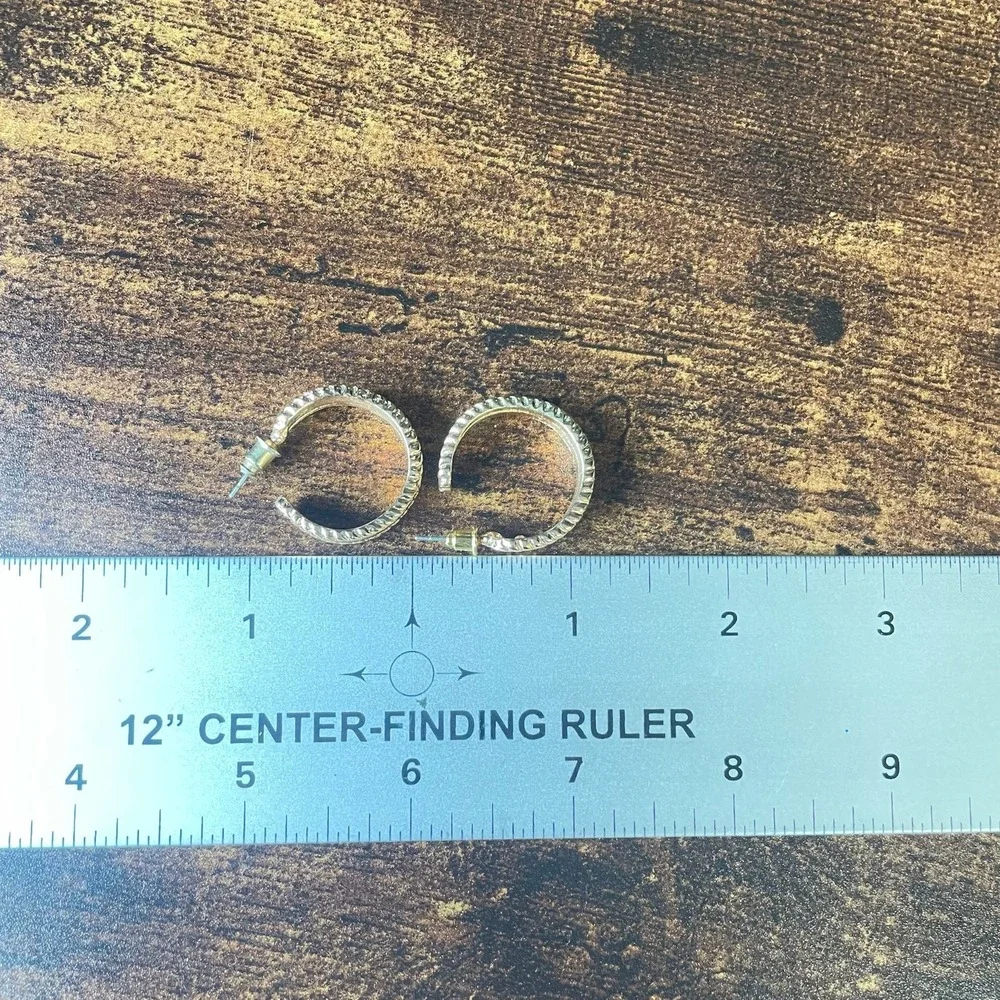 Vintage Gold Tone‎ Wide Hoops Earrings Rope Edge Dome Chunky Post Back Retro 80s